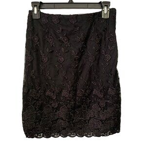 Mini Bodycon Cotton Black Floral Embroidered Skirt By Ikan Hand Made M